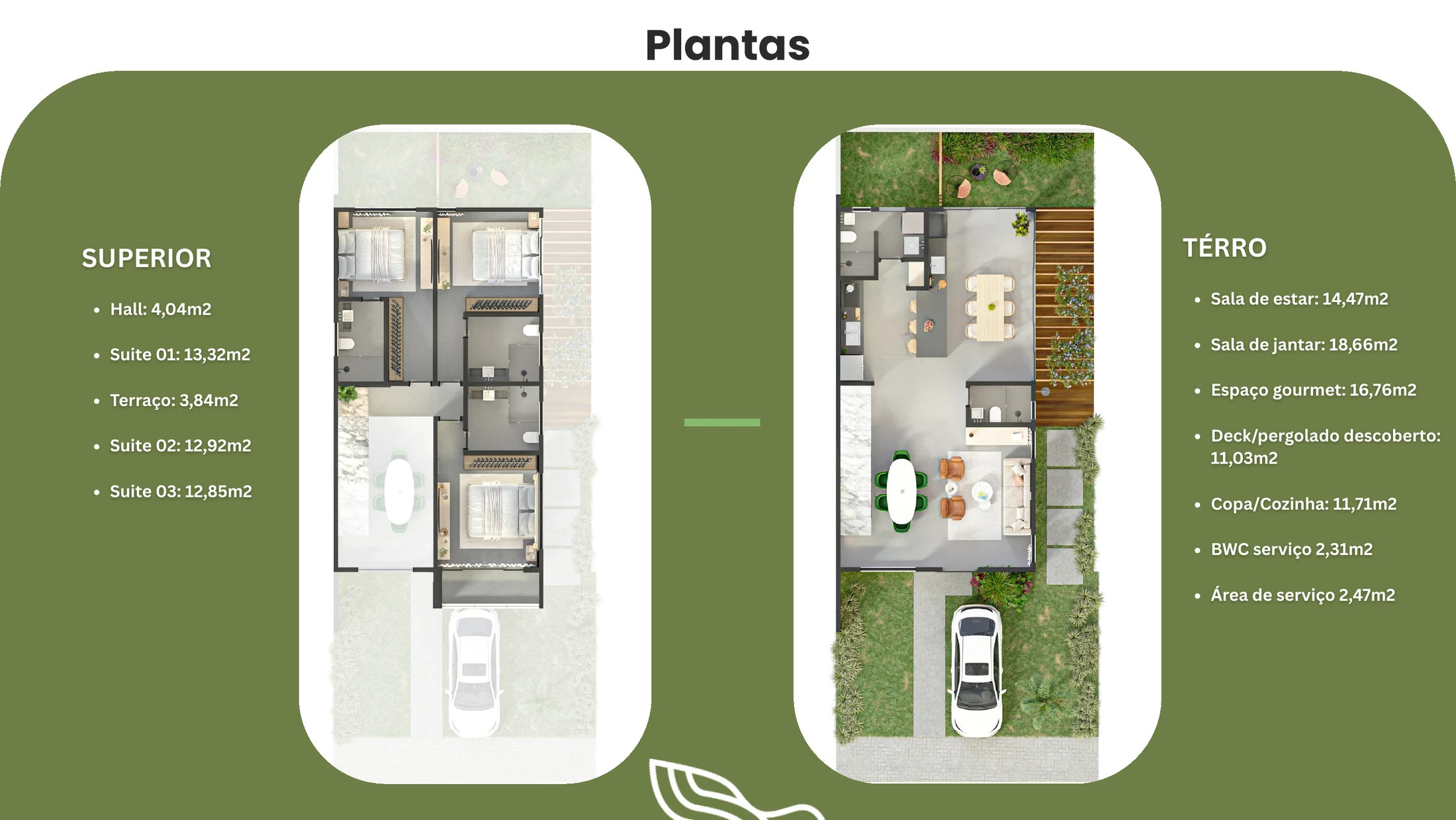 Planta ilustrativa da casa padrão, com térreo e pavimento superior